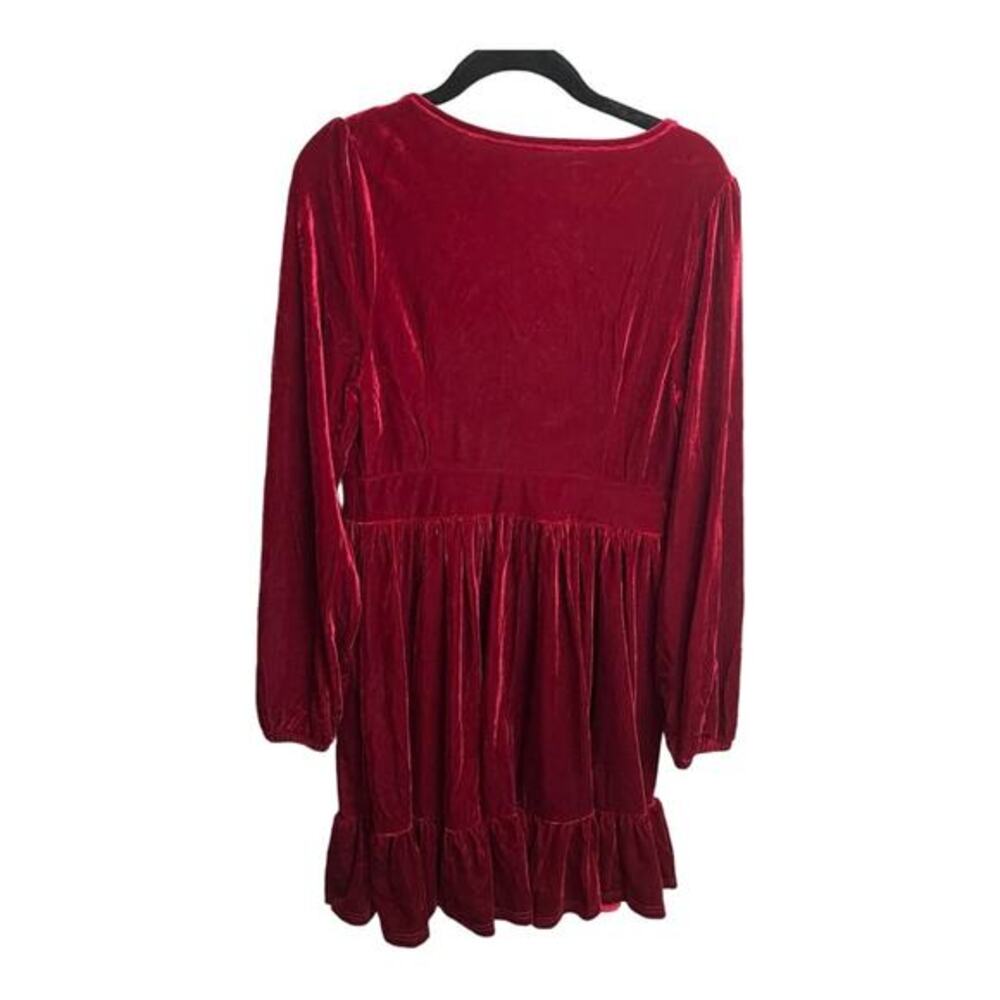 Halara Deep V-Neck Ruffled Hem Velvet Mini Chill Party Dress‎ in Sangria S NWT - Picture 7 of 10